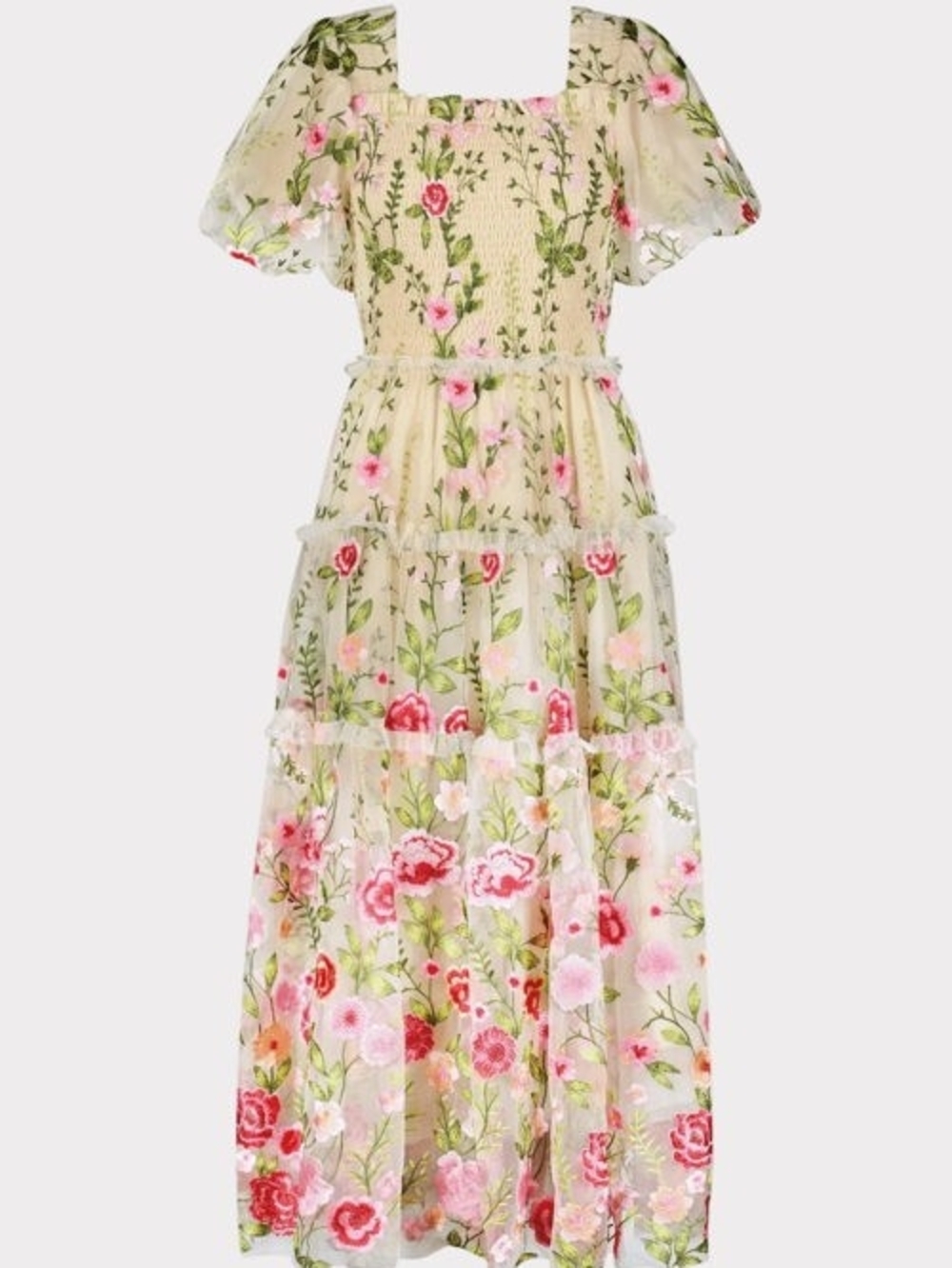 Floral Embroidered Cream and Pink Tiered Dress | Jessakae Rose Dress